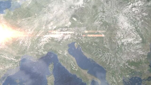 Zooming in on Triest, Italy frome space - Perfect for Travel Intros and Backgrounds. Realistic 3D Animation.