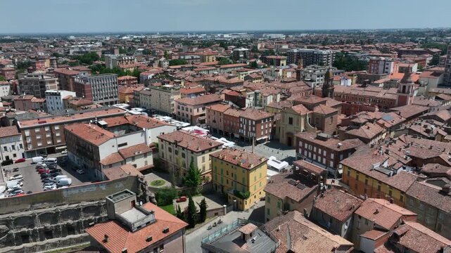 Aerial view of the historic center of the town of Sassuolo in the province of Modena