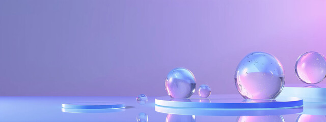Sophisticated Glass 3D Podium with Blue Platform and Transparent Stand for Cosmetic Display