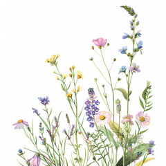 gently blooming wild flowers on a white background illustration