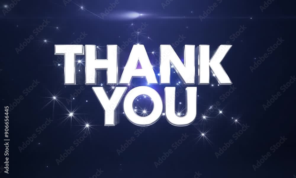 Poster a thank you message is displayed in a blue background with a bright light shining on it. the message