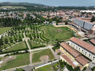Aerial view of the historic center of the town of Sassuolo in the province of Modena