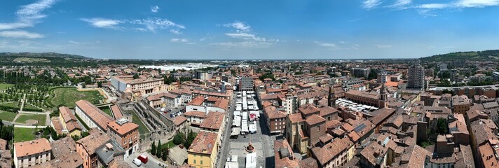Aerial view of the historic center of the town of Sassuolo in the province of Modena
