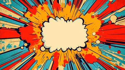 Retro superhero-themed explosion background, blank area for birthday message, vintage comic colors