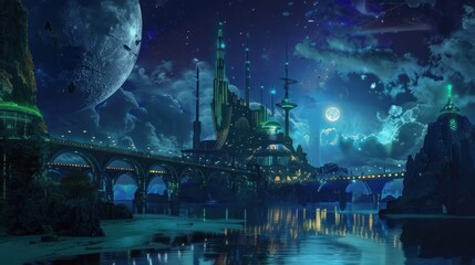 Obraz premium Futuristic Cityscape Under a Starry Sky