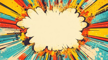 Comic book style explosion, blank space for birthday greeting, superhero motif, retro color scheme