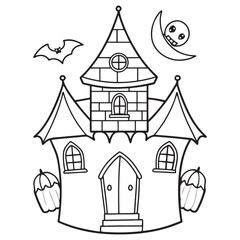 Halloween haunted house vector, black and white Halloween Haunted House coloring Page