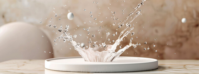 Elegant 3D Render of a Podium with Swirling Water Splash for High-Impact Product Display and Presentation
