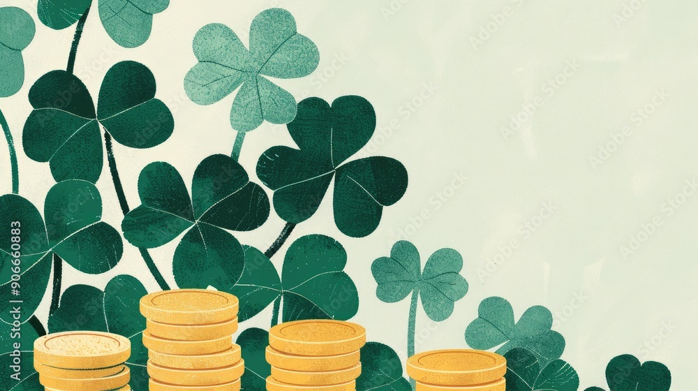 Wall mural clover leaves and gold coins