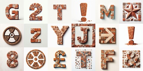 Terracotta stones Tiling Lettering Typeface. AI generated illustration