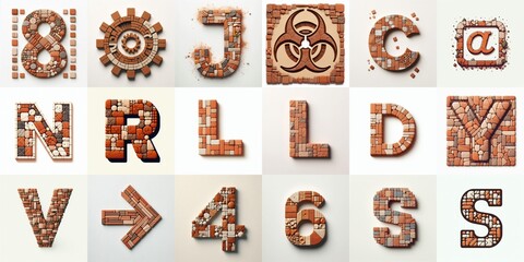 Naklejka premium Terracotta stones Tiling Lettering Typeface. AI generated illustration