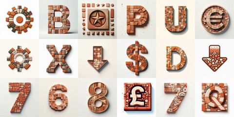 Naklejka premium Terracotta stones Tiling Lettering Typeface. AI generated illustration