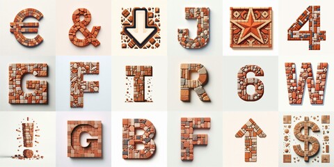 Terracotta stones Tiling Lettering Typeface. AI generated illustration