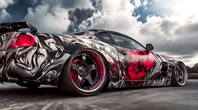 Custom Designed Sport Car with Red and White Paint
