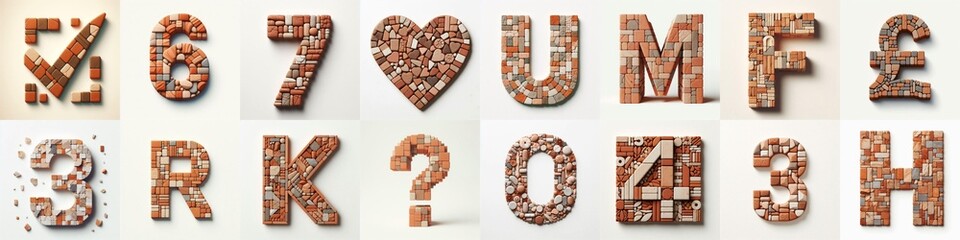 Obraz premium Terracotta stones Tiling Lettering Typeface. AI generated illustration