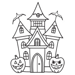 Halloween haunted house vector, black and white Halloween Haunted House coloring Page