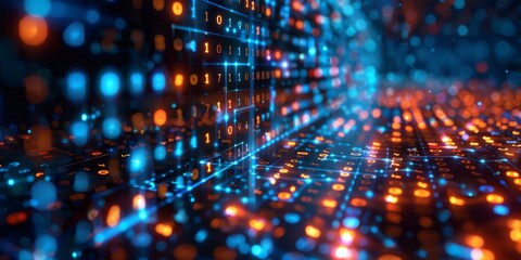 Obraz premium Digital Background Optimized for Technological Operations, Neural Networks, AI, Data Transfer, Encryption, Digital Archives, Audio-Visual Representations, and Scientific Research