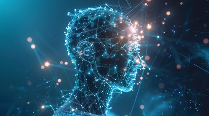 Artificial intelligence on a futuristic humanoid with glowing network connections, ideas of digital artificial intelligence, technological and innovative business, data science and cybernetics. 