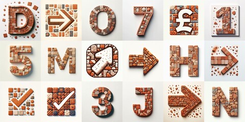 Terracotta stones Tiling Lettering Typeface. AI generated illustration