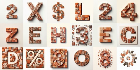 Terracotta stones Tiling Lettering Typeface. AI generated illustration