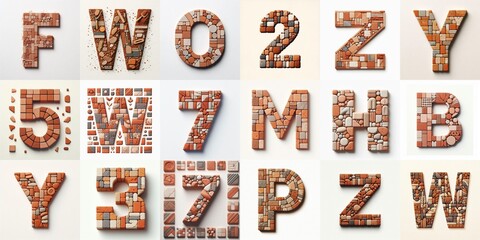 Terracotta stones Tiling Lettering Typeface. AI generated illustration