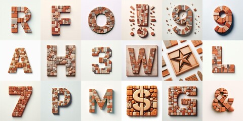 Naklejka premium Terracotta stones Tiling Lettering Typeface. AI generated illustration