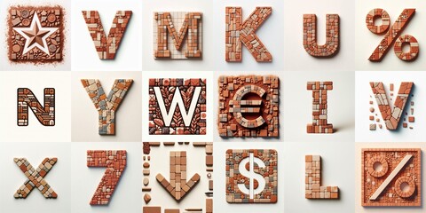 Terracotta stones Tiling Lettering Typeface. AI generated illustration