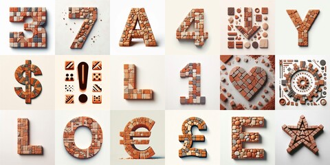 Naklejka premium Terracotta stones Tiling Lettering Typeface. AI generated illustration
