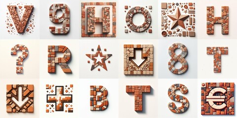 Terracotta stones Tiling Lettering Typeface. AI generated illustration