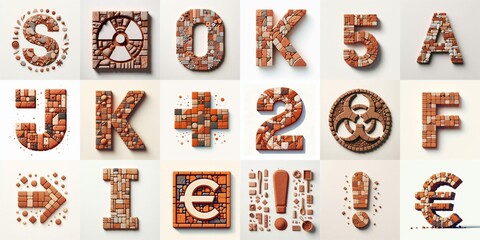 Terracotta stones Tiling Lettering Typeface. AI generated illustration