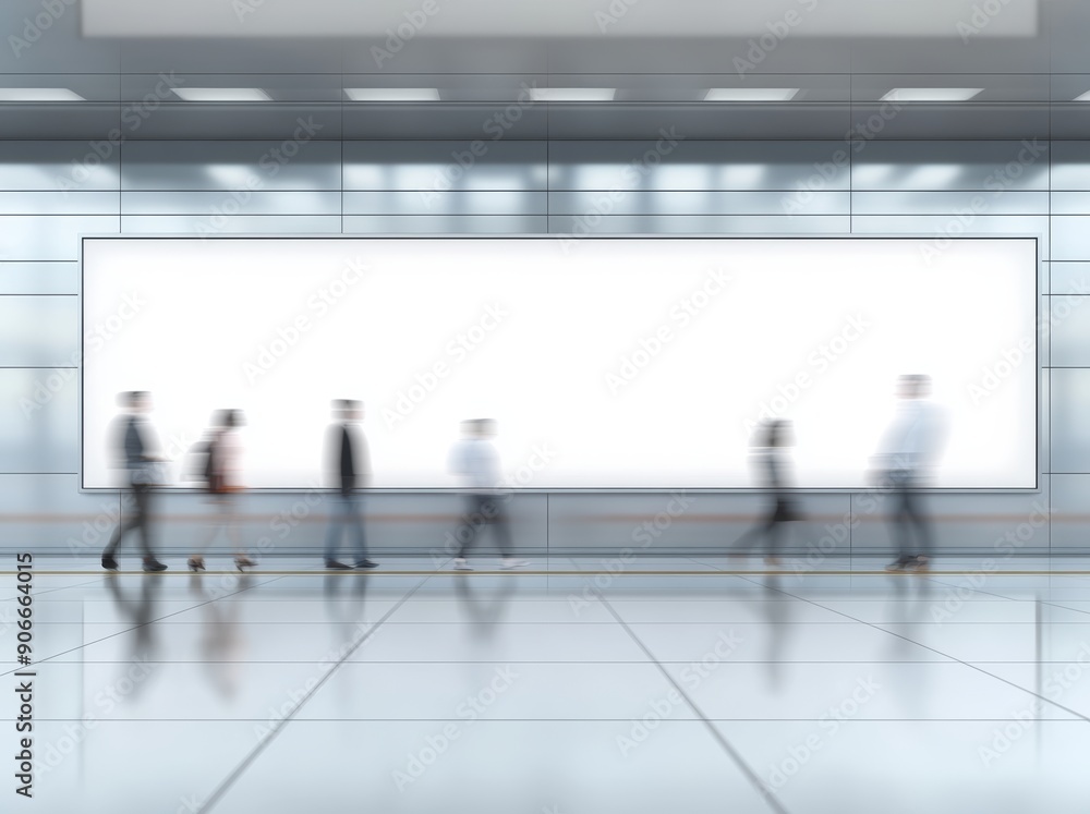 Aufkleber large blank poster in a public place. 3d rendering of a billboard mockup on a subway platform.