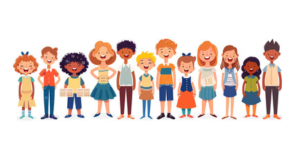 Fototapeta premium A group of children are standing in a line, together singing a song in a choir.