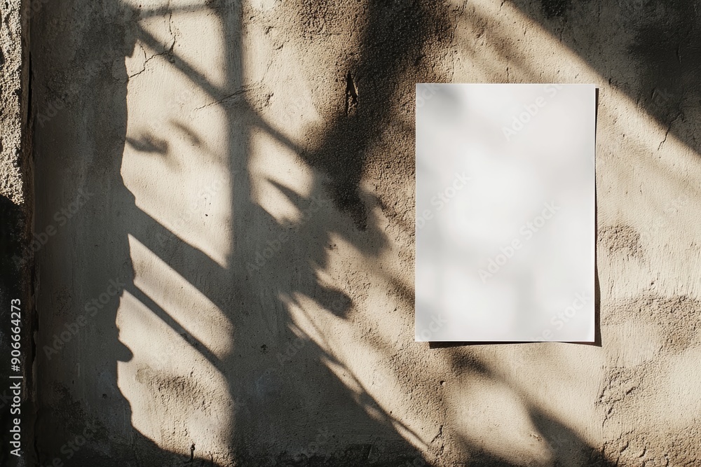 Poster various white vertical rectangular posters and business cards mockup with diagonal window shadow on 