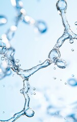 A close-up view of water molecules, highlighting their intricate structure and movement in a blue background. Ideal for science themes.