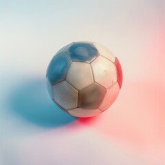 Medium shot of a Soccer ball, isolated on a solid light pastel white background, bright and vivid tonality, in the style of product photography. 