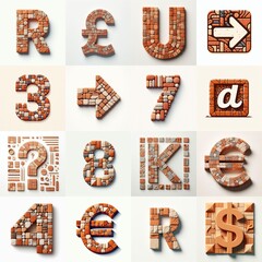 Terracotta stones Tiling Lettering Typeface. AI generated illustration
