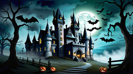 Haunted Gothic Castle on a Moonlit Night