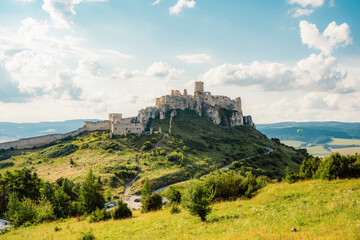 Aerial view of the Spiš Castle near Spisska Kapitula Slovakia,  Tatra Mountains on the horizon