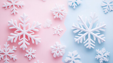 Colorful, vibrant snowflakes beautifully arranged on a pastel background