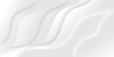 White and light gray abstract paper wave luxurious background. Smooth and clean modern abstract wave curve lines banner design.