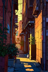 Sunset Alleyway retro lofi anime style