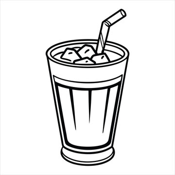 black and white drink with ice and straw clip art preview
