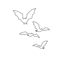Vector isolated several flying bats in different poses  colorless black and white contour line easy drawing