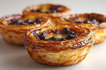 Traditional egg tart dessert from Portugal, Pasteis de nata, isolated on white background