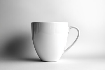 A close up of a white mug mockup isolated on a white background. Blank coffee mug. Blank product. Ceramic blank mug.