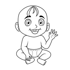 cartoon smiling baby waving hand line art