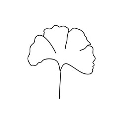 Vector isolated ginkgo biloba lief colorless black and white contour line easy drawing