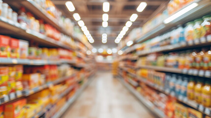 Completely blurry and defocused supermarket aisle backdrop 