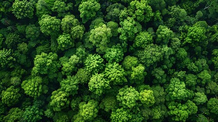 Aerial view of a lush, green forest demonstrating sustainable forestry practices and the importance of preserving biodiversity for a healthier planet and future generations. high resolution