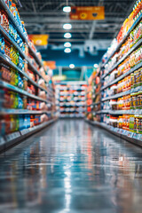Completely blurry and defocused supermarket aisle backdrop 